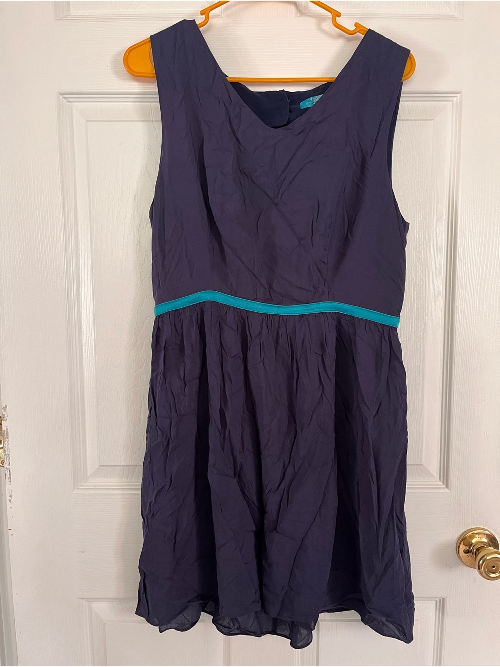 Navy Mini Dress with Teal Waist Trim and Cut Outs